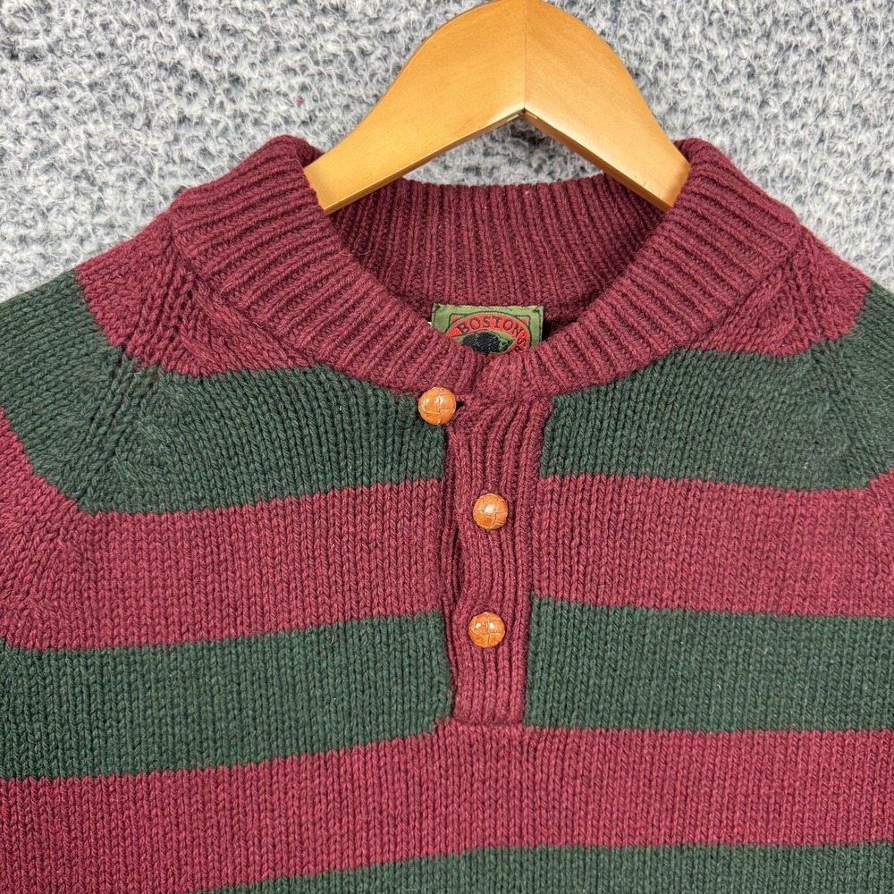 Boston Traders Sweater Mens XL Red Green Stripe Wool Blend Henley Mock Neck XL - Picture 5 of 11